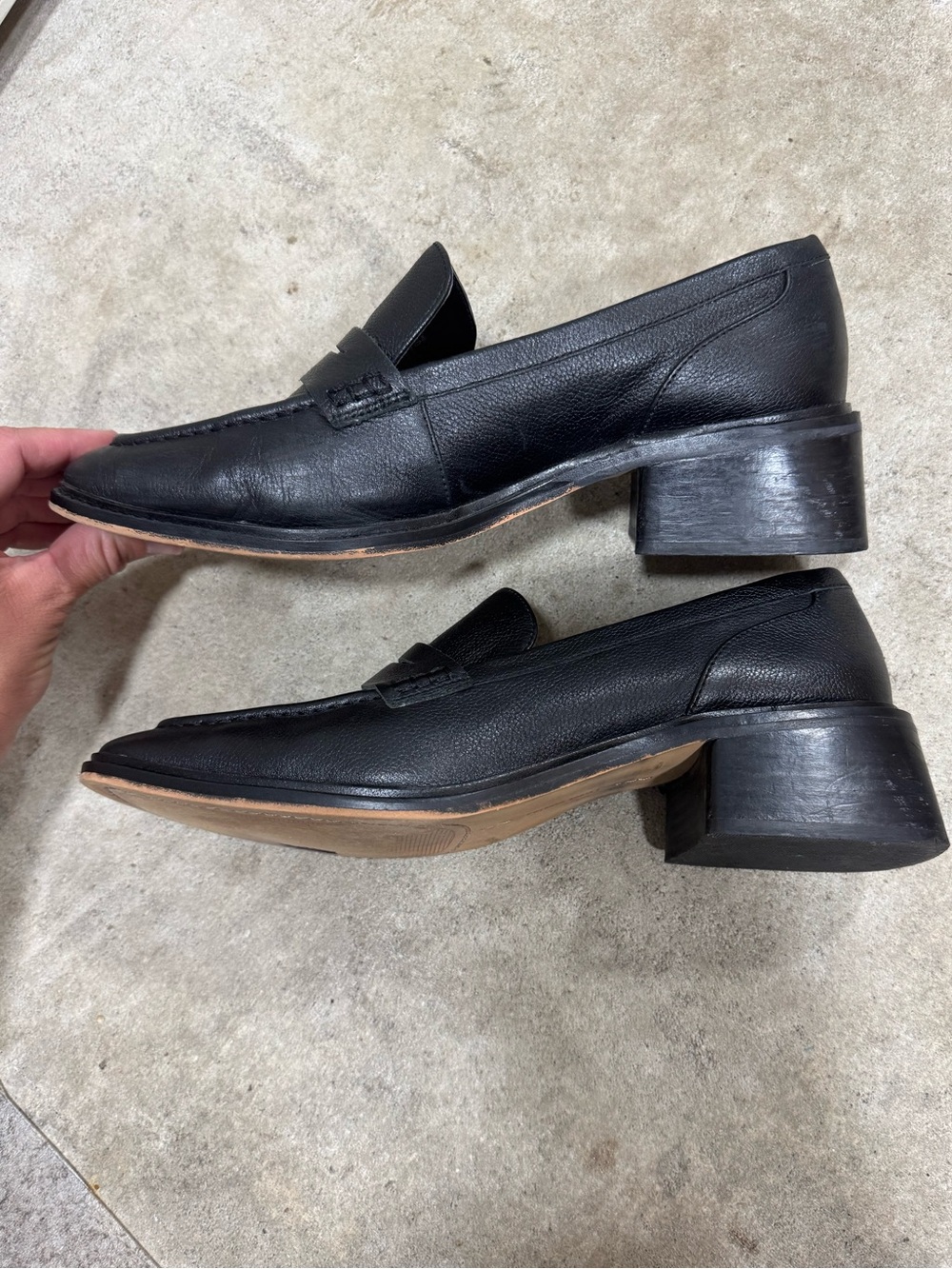 Vince Camuto | Black Leather Block Heel Penny Loafer size 9 women’s - Picture 3 of 10